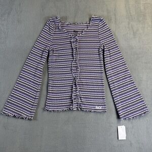 Levi's Shirt Girls 10-12 Purple Stripe Bell Sleeve Ruffle Knit Top Lettuce Hem